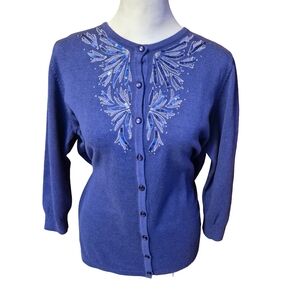 Bob Mackie Blue Embroidered Cardigan